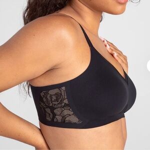 Honeylove CrossOver Lace Bra Black Padded Shapewear-1X (40 C/D)